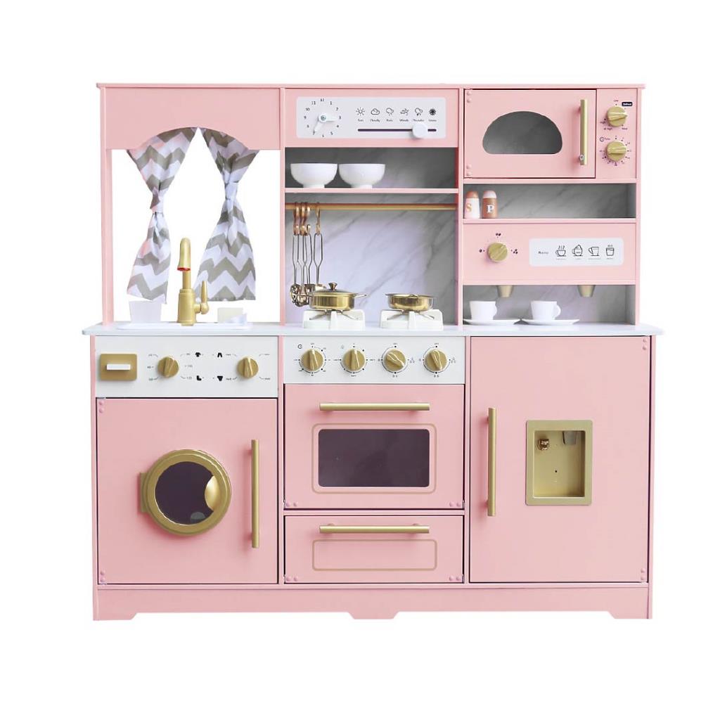 Luxury Pink Wooden Kids Kitchen Set